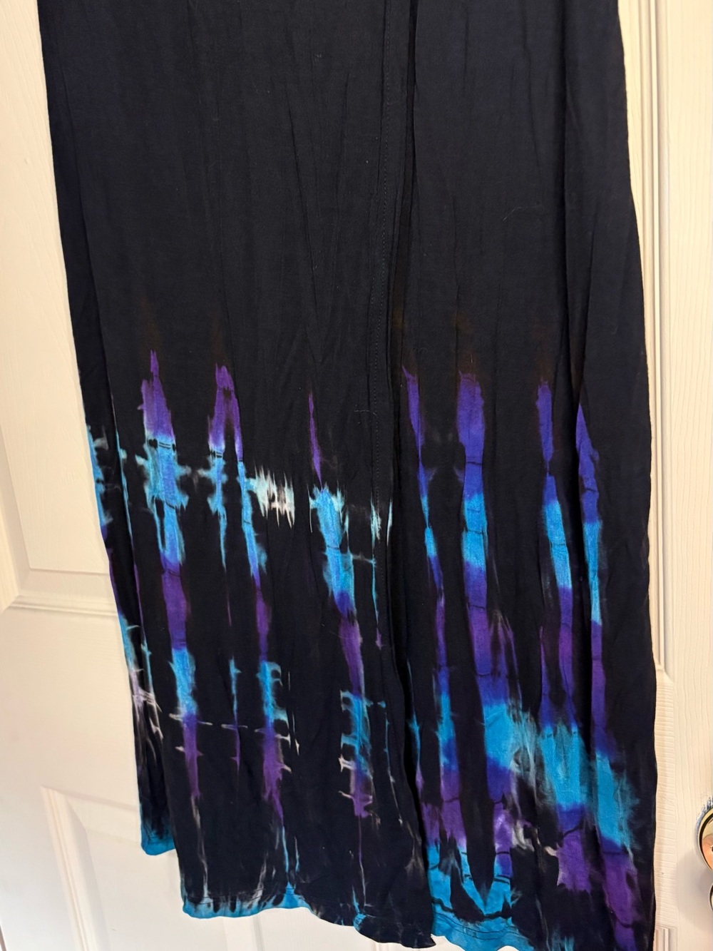 Black Short Sleeve Maxi Dress with Blue & Purple Tie-Dye Hem - Picture 5 of 9